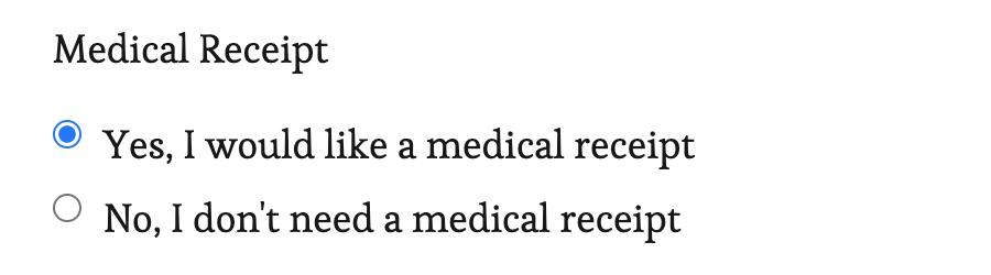 Screenshot of form option to receive a medical receipt upon purchase